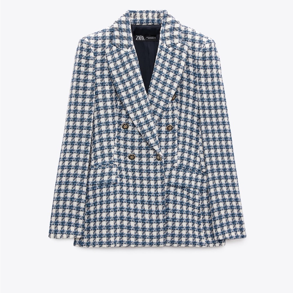 Zara double breasted textured jacket blazer lapel collar shoulder pads - Picture 10 of 10